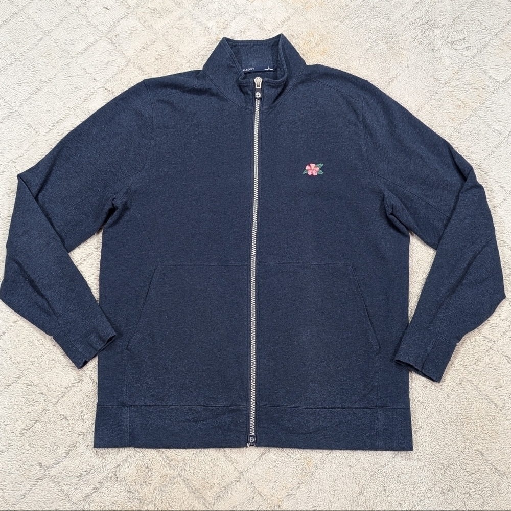 B Draddy Jacket Mens XL Blue Full Zip Cotton Stretch Golf Athleisure Flower Logo